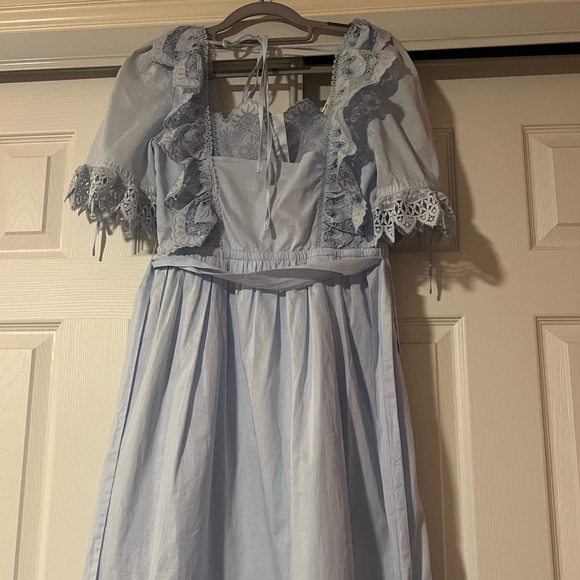 SELF-PORTRAIT 
Broderie Anglaise Cotton Midi Dress - Blue size 4 - Picture 11 of 12